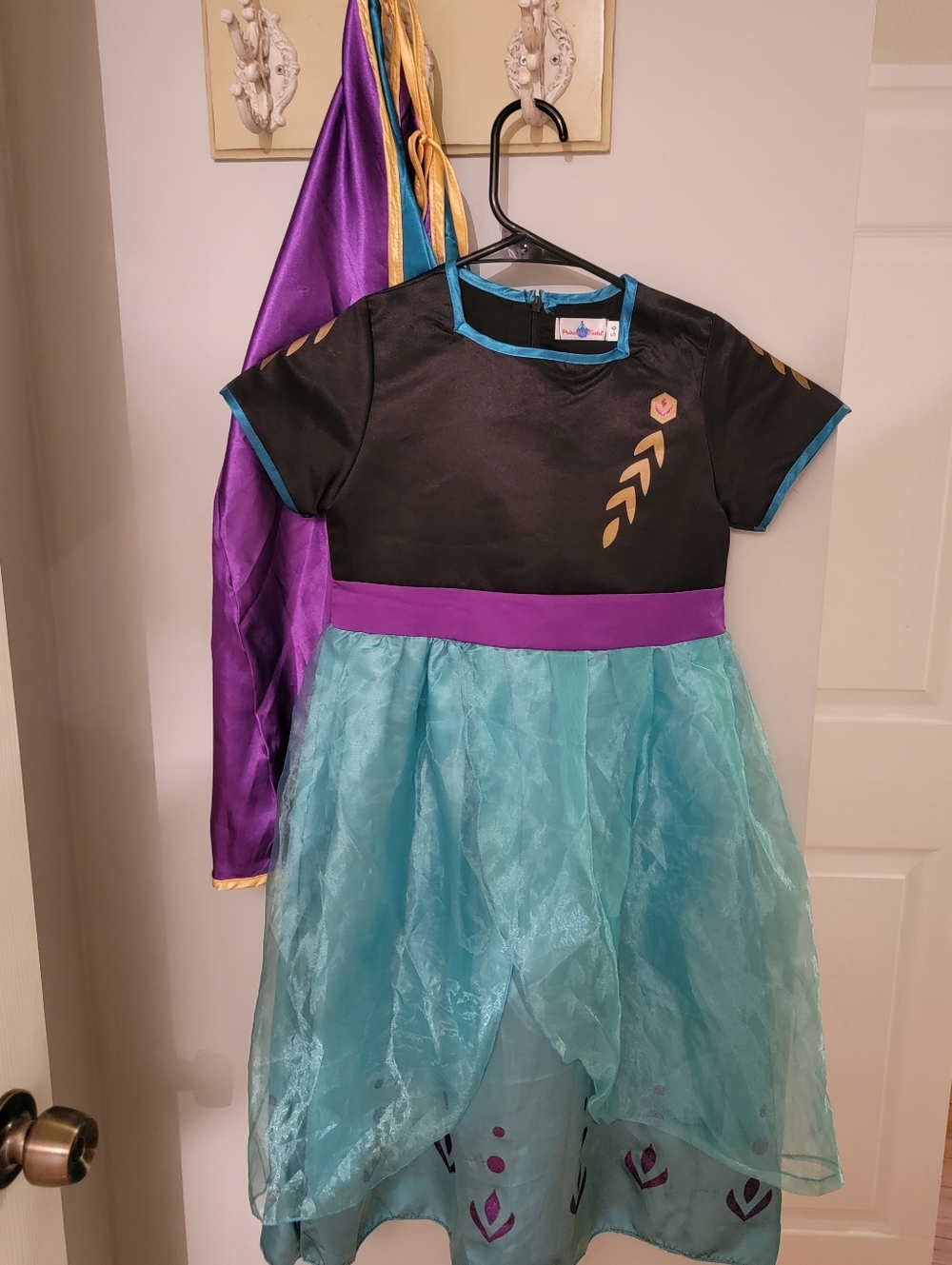 Girls Black and Aqua Princess Costume with Purple Sash And Cape